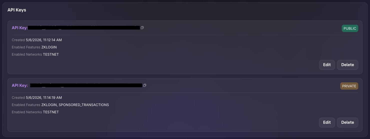 Enoki keys, including private and public